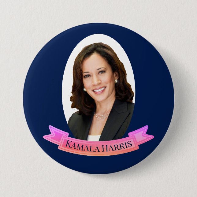 Kamala Harris in Rosa und Blau Button (Vorderseite)