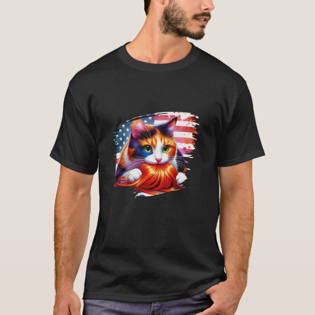Kamala Harris Katze mit einer Orange Wig Funny Cat T-Shirt (Vorderseite)