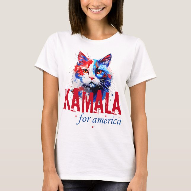 Kamala Harris Patriotic Cat T-Shirt (Devant)