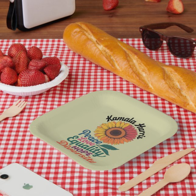 Kamala Harris Peace Liebe Equality Hope Diversity Pappteller (Picknick)