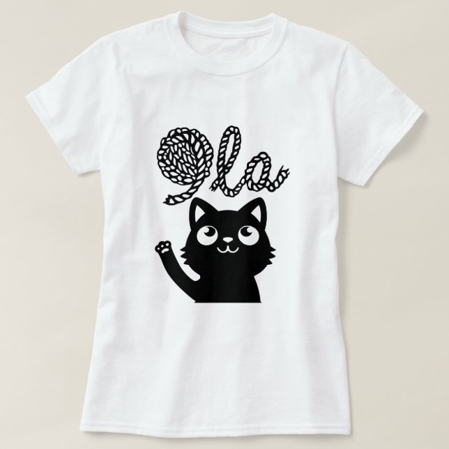 Kamala Harris Präsident 2024 Comma La Cat and Yarn T-Shirt (Design vorne)