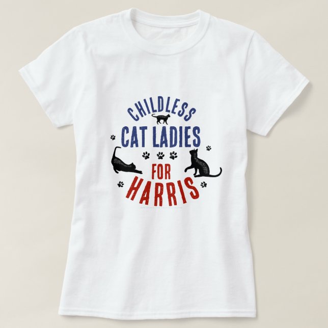 Kamala Harris Präsident 2024 Kinderlose Cat Ladys T-Shirt (Design vorne)