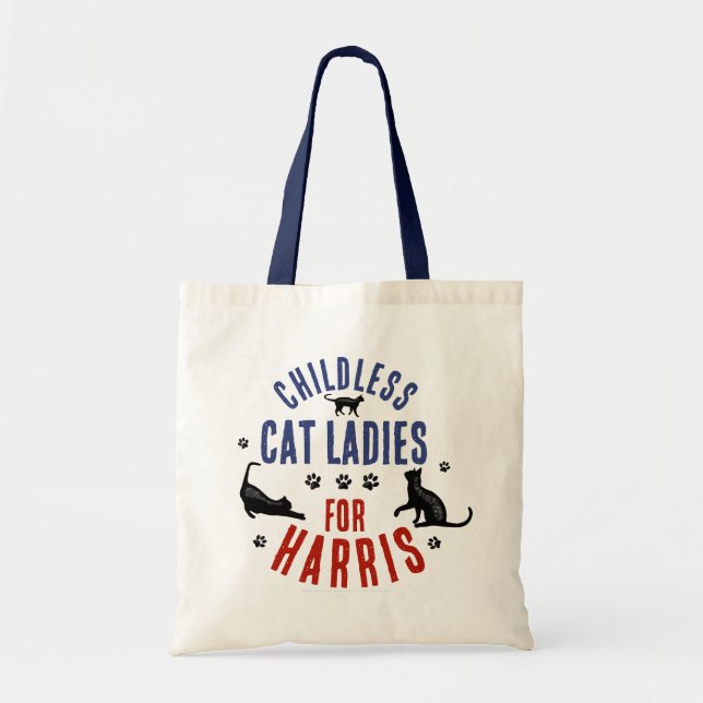 Kamala Harris Präsident 2024 Kinderlose Cat Ladys Tragetasche (Vorne)