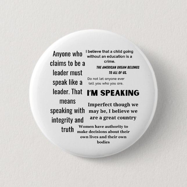 Kamala Harris Quotes, Anti Trump Word Cloud Button (Vorderseite)