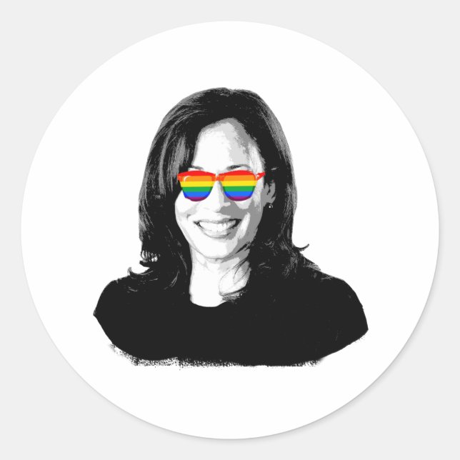 Kamala Harris Rainbow Sunglasses Runder Aufkleber (Vorderseite)