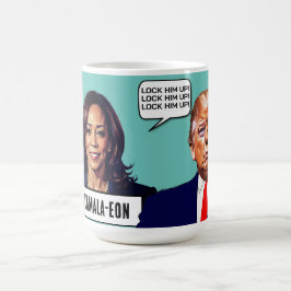 Kamala Harris sagt, sperre Trump auf Kaffeetasse