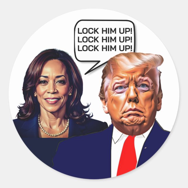 Kamala Harris sagt, sperre Trump auf Runder Aufkleber (Vorderseite)