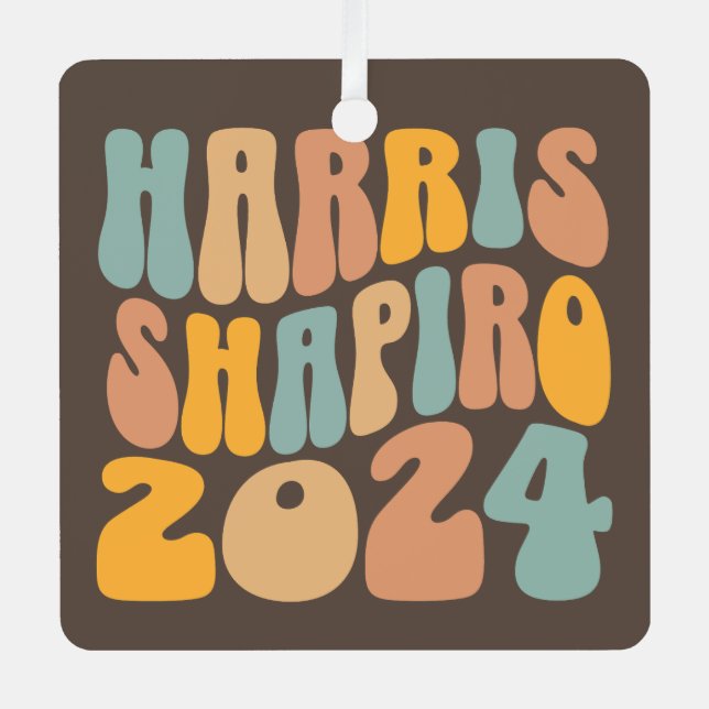 Kamala Harris Shapiro Wavy Text Retro Trendy Ornament Aus Metall (Vorderseite)