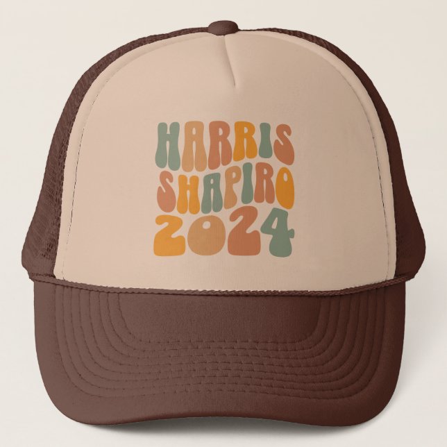 Kamala Harris Shapiro Wavy Text Retro Trendy Truckerkappe (Vorderseite)