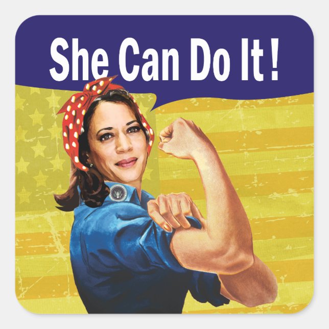 Kamala Harris Sie kann es tun! Quadratischer Aufkleber (Vorderseite)