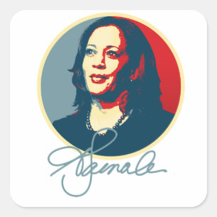 Kamala Harris Signature Portrait Quadratischer Aufkleber