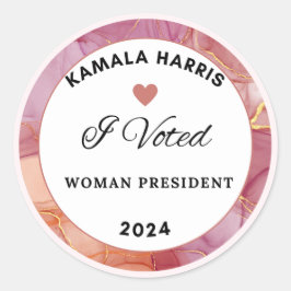 Kamala Harris Sticker. Kreis. Rosa Farbe. Runder Aufkleber