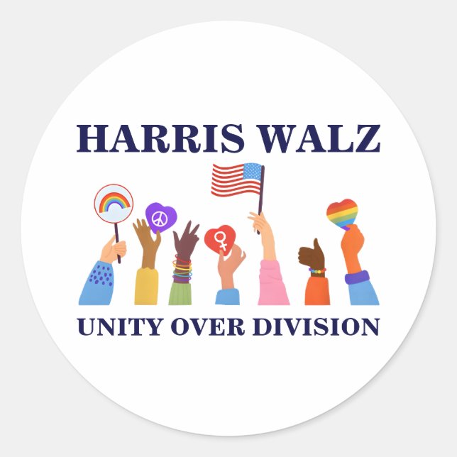 Kamala Harris Tim Walz Einheit Runder Aufkleber (Vorderseite)
