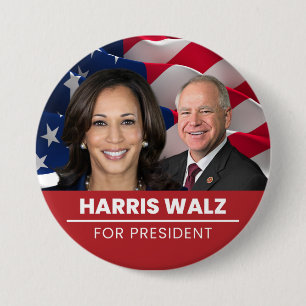 Kamala Harris Tim Walz für den Präsidenten 2024 Button