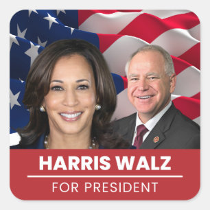 Kamala Harris Tim Walz für den Präsidenten 2024 Quadratischer Aufkleber