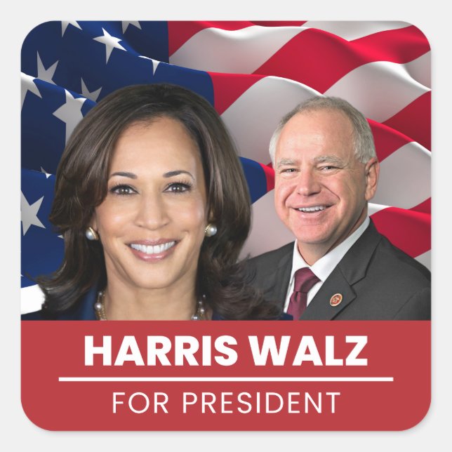 Kamala Harris Tim Walz für den Präsidenten 2024 Quadratischer Aufkleber (Vorderseite)