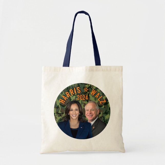 Kamala Harris Tim Walz Präsident Camouflage für Fo Tragetasche (Vorne)