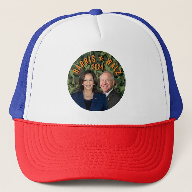 Kamala Harris Tim Walz Präsident Camouflage für Fo Truckerkappe (Vorderseite)