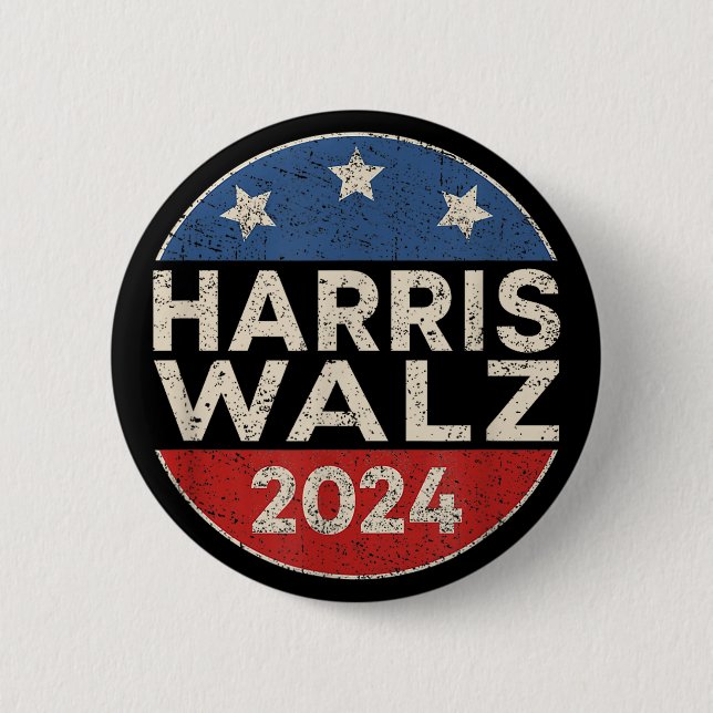 Kamala Harris Tim Walz Waltz 2024 Retro Männer Fra Button (Vorderseite)