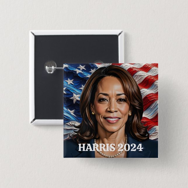 Kamala Harris und die amerikanische Flagge Button (Vorne & Hinten)