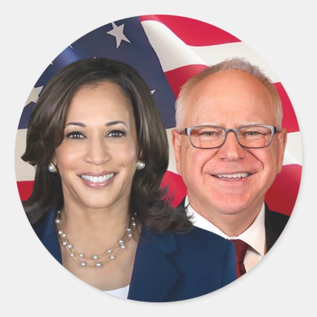 Kamala Harris und Tim Walz Runder Aufkleber (Vorderseite)