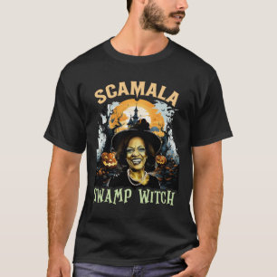Kamala Harris Unmaskierter Sumpf Hexenhals Hallowe T-Shirt