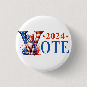 Kamala Harris Vote 2024 Cat Patriotic Button