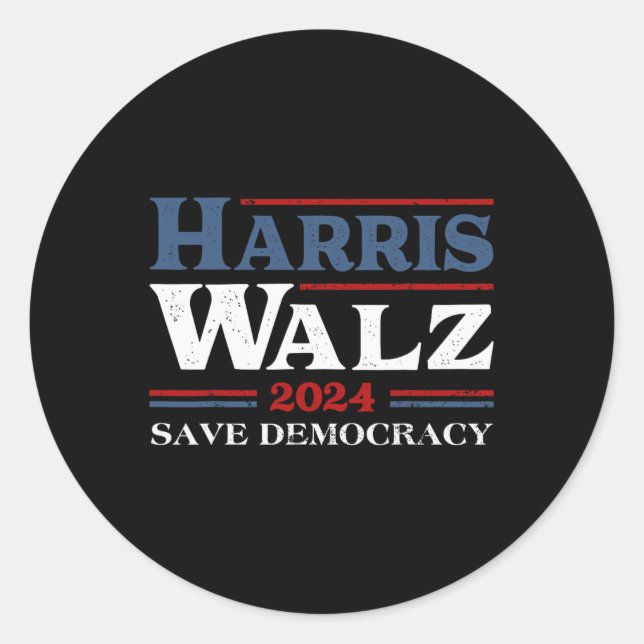 Kamala Harris Waltz 2024 Rettetest für Demokratie Runder Aufkleber (Vorderseite)