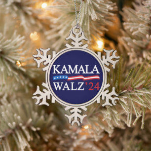 Kamala Harris Walz 2024 offensichtlich blau Schneeflocken Zinn-Ornament
