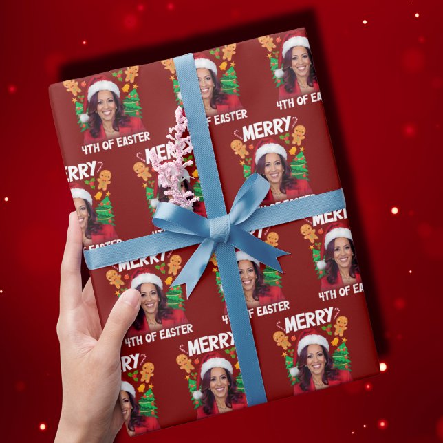 Kamala Harris Weihnachtsfeier Weihnachtsmannmütze  Geschenkpapier (Von Creator hochgeladen)