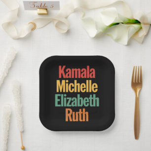 Kamala Michelle Elizabeth Ruth Feministische Polit Pappteller