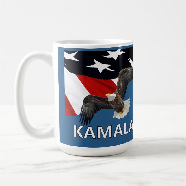 Kamala mit Adler und Flagge Kaffeetasse (Links)