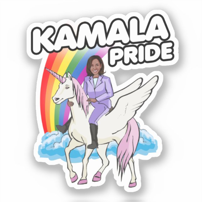 KAMALA PRIDE UNICORN UND RAINBOW STICKER (Vorderseite)
