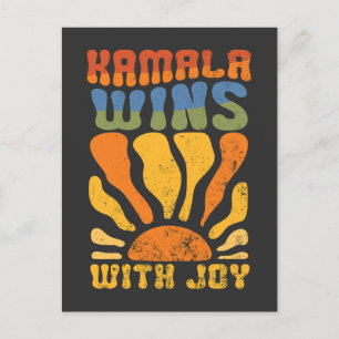 Kamala Siegt mit Freude Retro Boho Harris Walz Postkarte