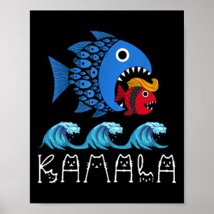 Kamala Über Trump Blaue Welle Großer Fisch Frisst Poster