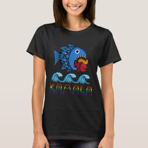 Kamala Über Trump Blaue Welle Großer Fisch Frisst T-Shirt