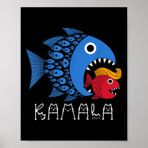 Kamala über Trump Blue Wave Big Fish frisst Small Poster