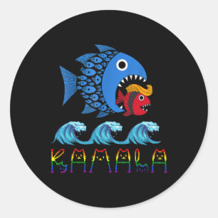 Kamala über Trump Blue Wave Big Fish frisst Small Runder Aufkleber