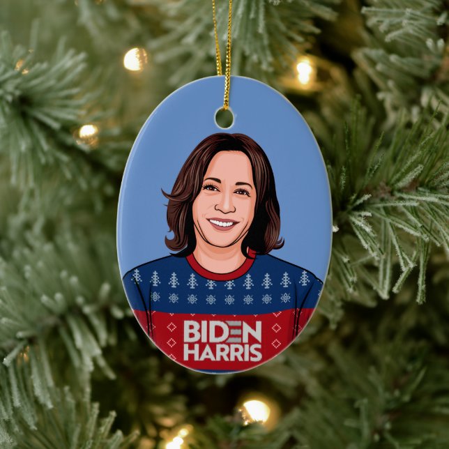 Kamala Ugly Sweater Biden Harris Keramik Ornament (Baum)