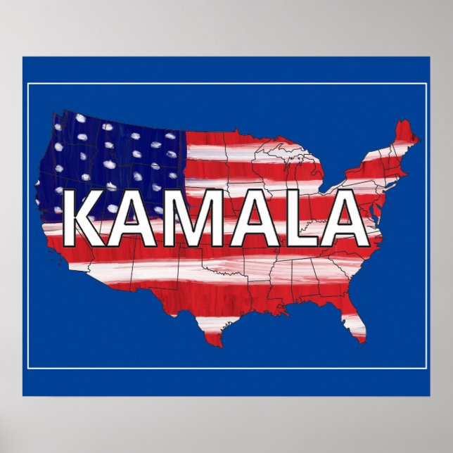 Kamala und USA in Flaggenfarben Poster (Vorne)