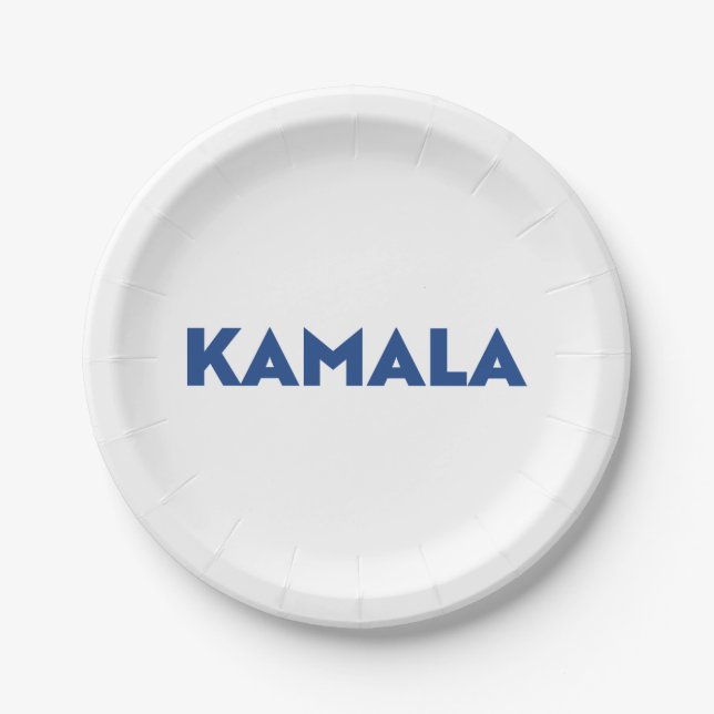 Kamala, weiß und blau, moderne, mutige Typografie Pappteller (Vorderseite)