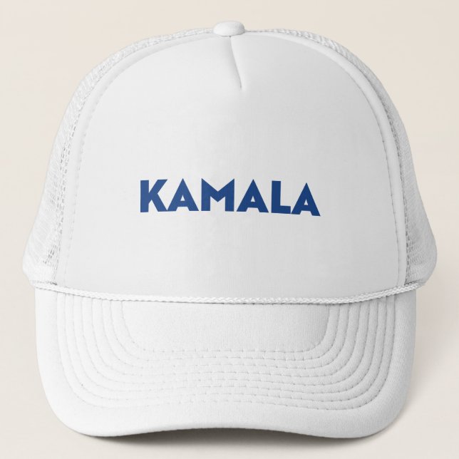 Kamala, weiß und blau, moderne, mutige Typografie Truckerkappe (Vorderseite)