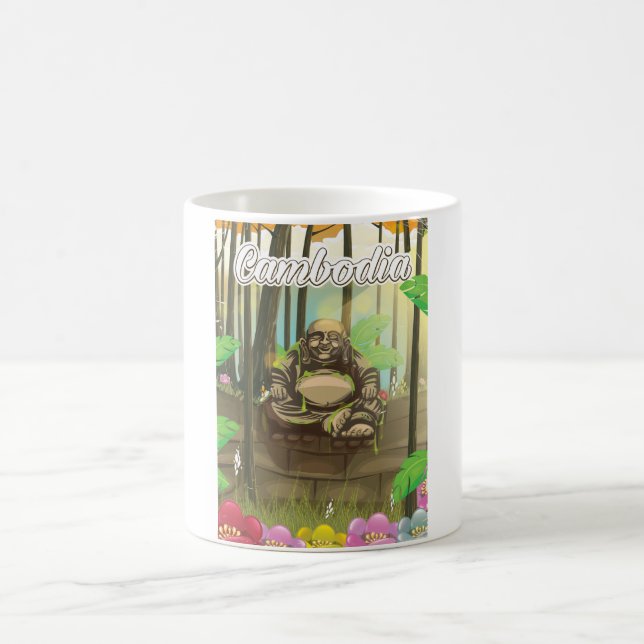 Kambodscha Buddah Vintage Reiseplakat Kaffeetasse (Mittel)