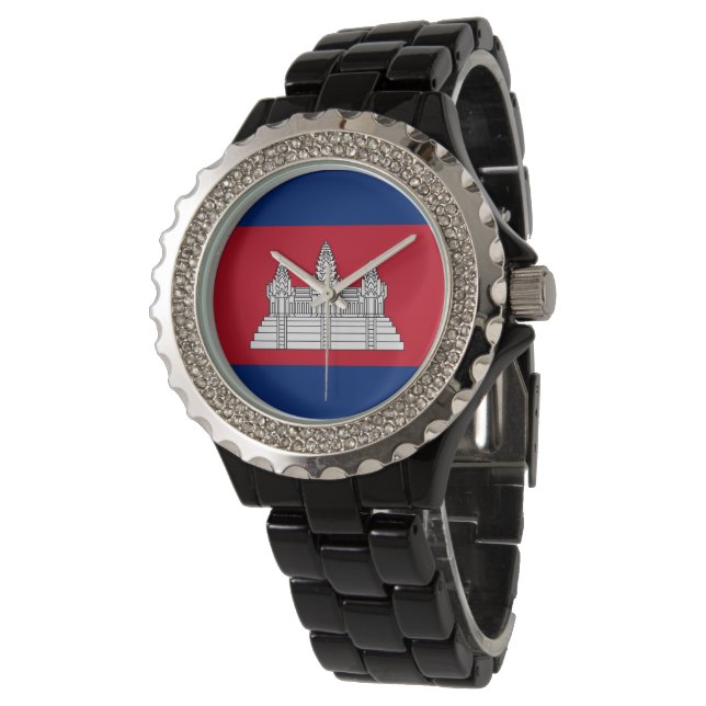 Kambodscha-Flagge Armbanduhr (Schrägansicht)