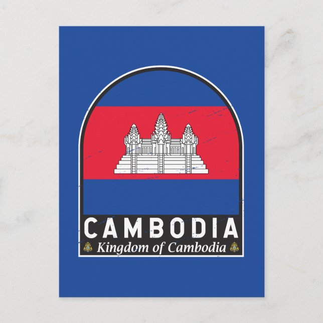 Kambodscha-FlaggenEmblem erschüttert Vintag Postkarte (Vorderseite)