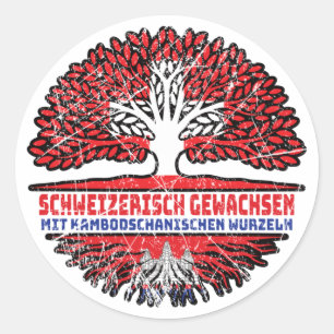 Kambodscha Kambodschanisch Schweizer Schweiz Baum Runder Aufkleber