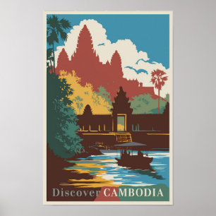 Kambodscha Tempel Illustration Reise Kunst Vintage Poster