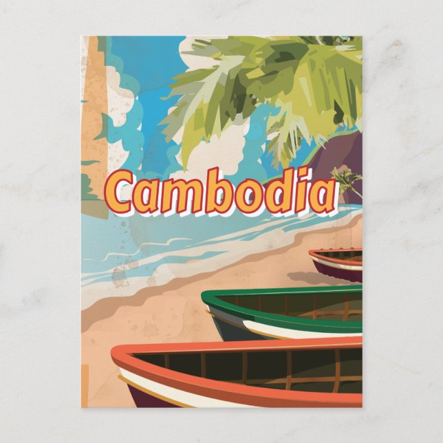 Kambodscha Vintage Reiseplakat Postkarte (Vorderseite)