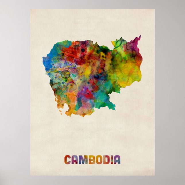 Kambodscha Watercolor Karte Poster (Vorne)