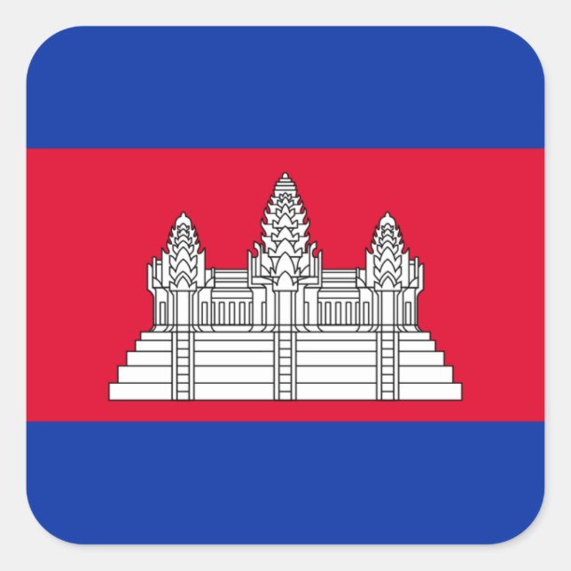 Kambodschanische Flagge, Flagge Kambodschas Quadratischer Aufkleber (Vorderseite)